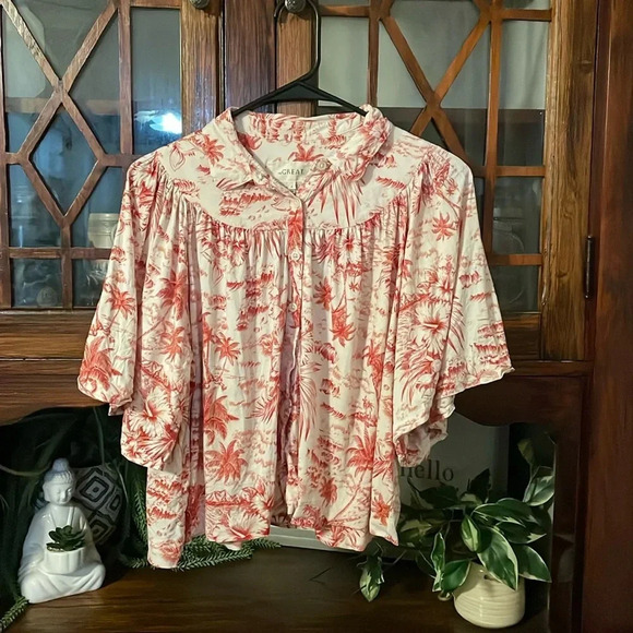 THE GREAT. Red and White Button Down Shirt - Picture 2 of 6